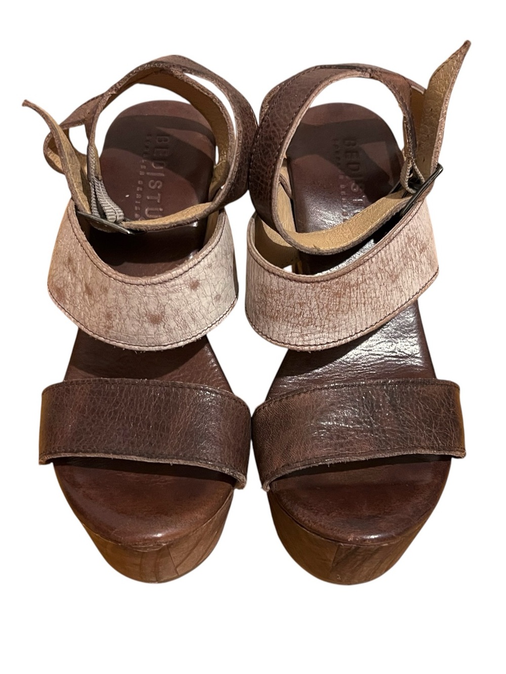 Bed Stu SOPHIE Distressed Leather Boho Style Platform Heel Brown Sandals Size 8 - Picture 3 of 7
